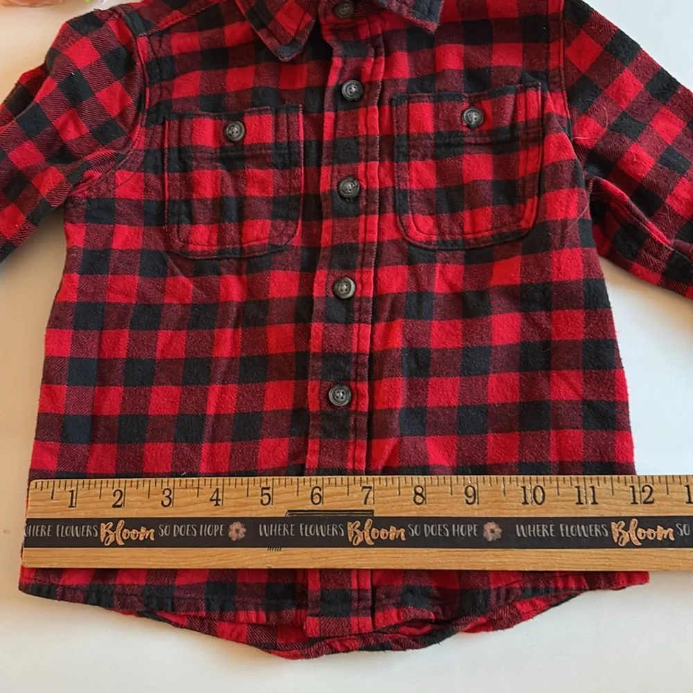 Oshkosh 3T Red Black Flannel Button Down Shirt Christmas Shirt 3T Buffalo